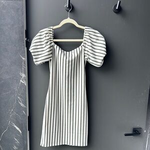 Aqua Black and White Striped Mini Dress